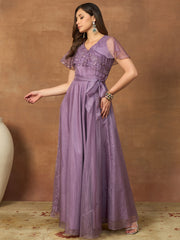 Embroidered V-Neck Gown Dresses