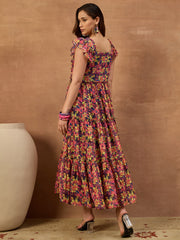 Women Floral Printed and Pleated Ethnic Dress