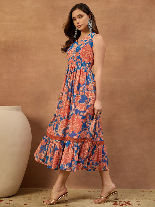 Floral Print Georgette Fit & Flare Midi Dress