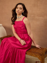 Solid Pleated Ethnic Cotton Dress