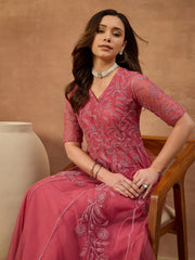 Embroidered V-Neck Gown Maxi Dress