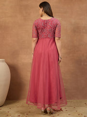 Embroidered V-Neck Gown Maxi Dress