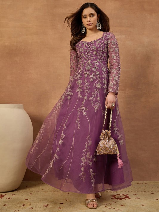 Embroidered Sweetheart Neck Gown Maxi Dress