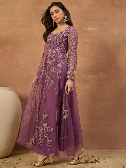 Embroidered Sweetheart Neck Gown Maxi Dress