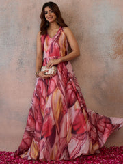 Printed V-Neck A-Line Ethnic Dresses
