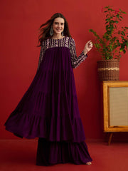 Women Floral Thread and Sequinned Embroidered Ethnic Dress