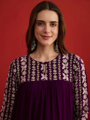 Women Floral Thread and Sequinned Embroidered Ethnic Dress