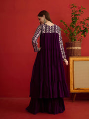 Women Floral Thread and Sequinned Embroidered Ethnic Dress