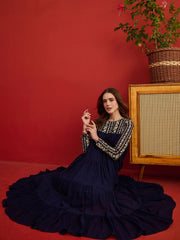 Embroidered Round Neck Maxi Ethnic Dresses