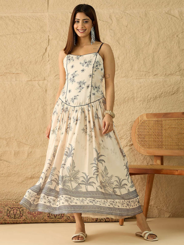 Printed Shoulder Straps Fit & Flare Ethnic Dresses