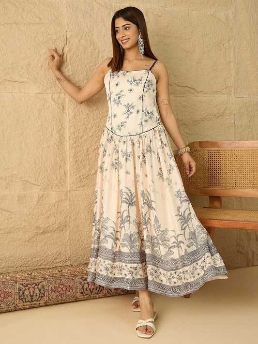 Printed Shoulder Straps Fit & Flare Ethnic Dresses