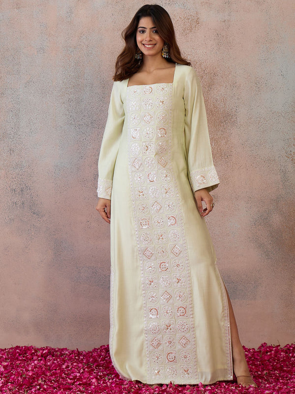 Embroidered Square Neck Maxi Ethnic Dresses