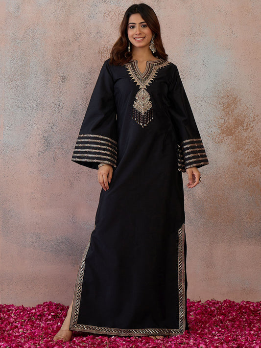 Embroidered V-Neck Kaftan Ethnic Dresses