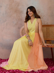 Colourblocked V-Neck A-Line Ethnic Dresses