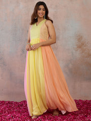 Colourblocked V-Neck A-Line Ethnic Dresses