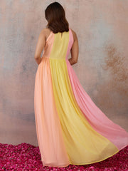 Colourblocked V-Neck A-Line Ethnic Dresses