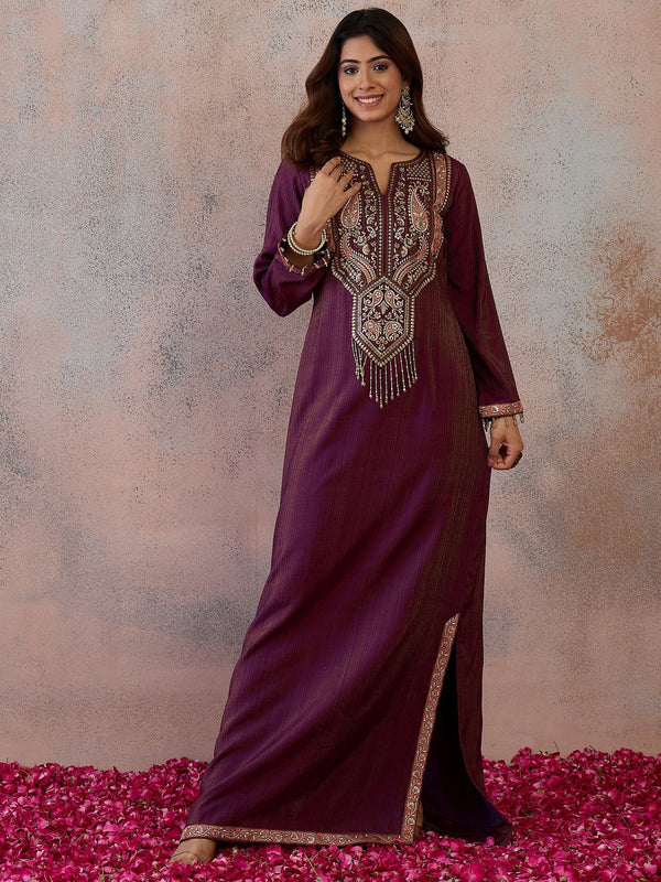 Embroidered V-Neck Kaftan Ethnic Dresses