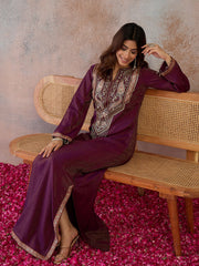 Embroidered V-Neck Kaftan Ethnic Dresses