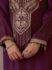 Embroidered V-Neck Kaftan Ethnic Dresses