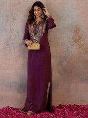 Embroidered V-Neck Kaftan Ethnic Dresses