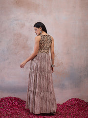 Embroidered & Printed V Neck Ethnic Dresse