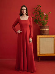 Embroidered Square Neck Maxi Dress