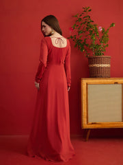 Embroidered Square Neck Maxi Dress