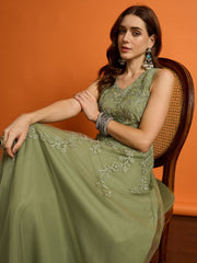 Embroidered V-Neck Gown Maxi Dress