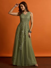 Embroidered V-Neck Gown Maxi Dress