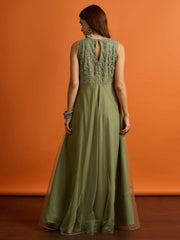 Embroidered V-Neck Gown Maxi Dress