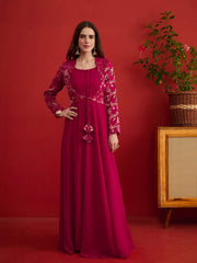 Printed Round Neck A-Line Maxi Dress With Jacket