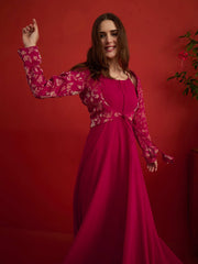 Printed Round Neck A-Line Maxi Dress With Jacket