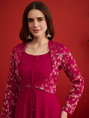 Printed Round Neck A-Line Maxi Dress With Jacket