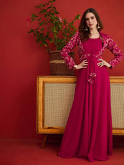 Printed Round Neck A-Line Maxi Dress With Jacket
