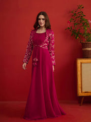 Printed Round Neck A-Line Maxi Dress With Jacket