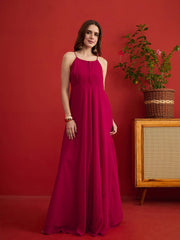 Printed Round Neck A-Line Maxi Dress With Jacket