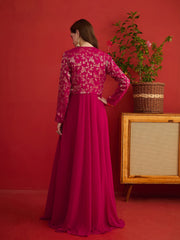 Printed Round Neck A-Line Maxi Dress With Jacket