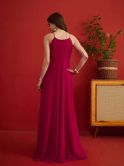 Printed Round Neck A-Line Maxi Dress With Jacket