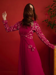Printed Round Neck A-Line Maxi Dress With Jacket