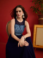 Embroidered Round Neck A-Line Ethnic Dresses