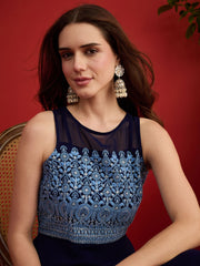 Embroidered Round Neck A-Line Ethnic Dresses