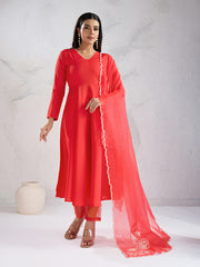 Women Floral Panelled Thread Work Kurta with Trousers & With Dupatta