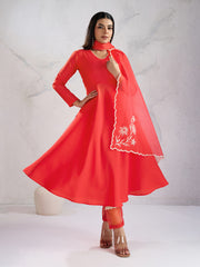 Women Floral Panelled Thread Work Kurta with Trousers & With Dupatta