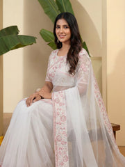 Floral Embroidered Net Saree