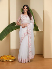 Floral Embroidered Net Saree