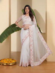 Floral Embroidered Net Saree