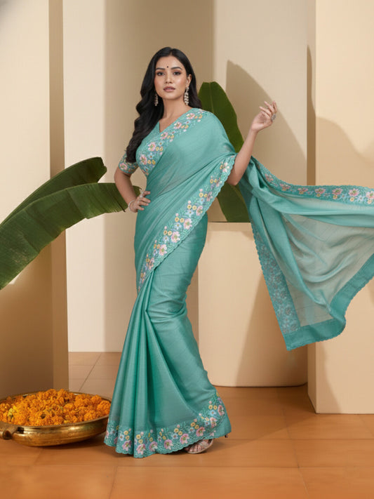 Floral Embroidered Organza Designer Saree