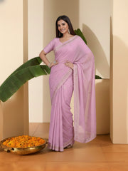 Embellished Embroidered Poly Chiffon Heavy Work Saree
