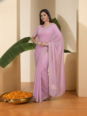 Embellished Embroidered Poly Chiffon Heavy Work Saree