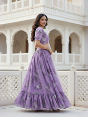 Printed Sequinned Semi-Stitched Lehenga & Blouse With Dupatta